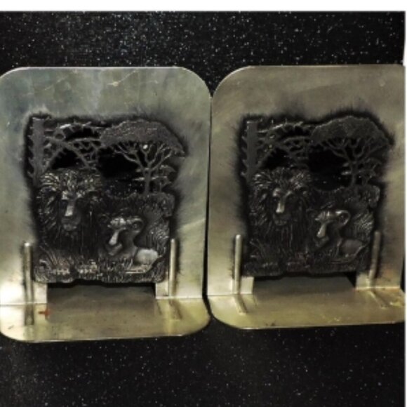 Metzke Other - Vintage Metzke Metal Bookends Lion And Lioness In Cut Out Design Books Decor